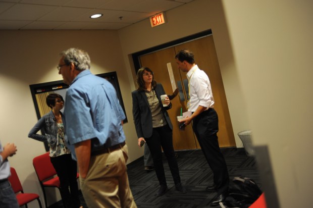 Me and Paul Tough in WBEZ's Green Room before our appearance on the Afternoon Shift with Steve Edwards. (Photo by Bill Healy)